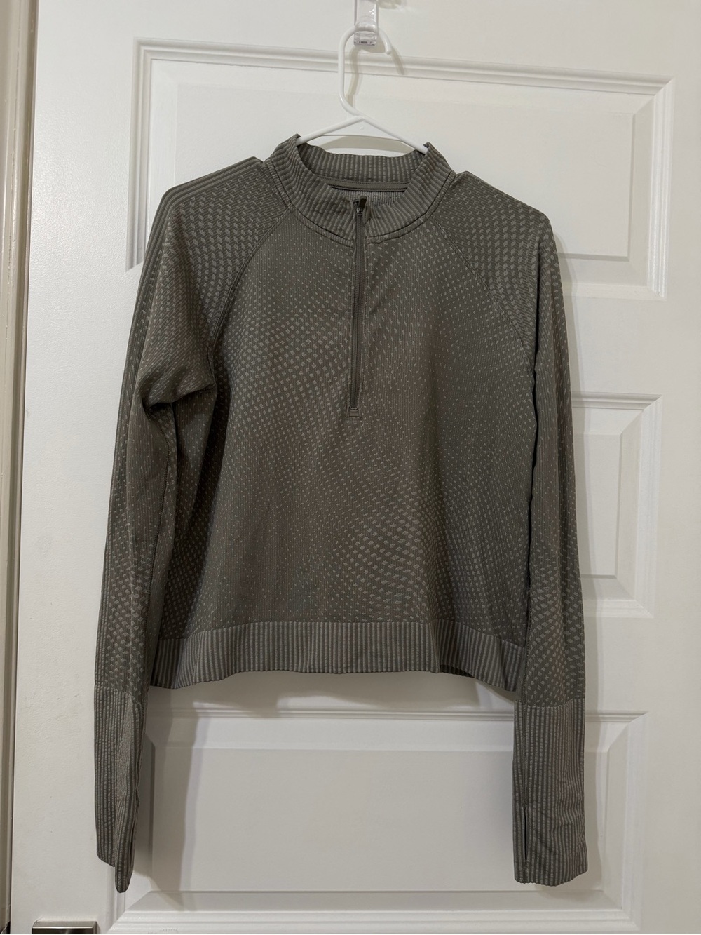 Lululemon Rest Less Cropped Half Zip Top Grid Warp Rover Raw Linen